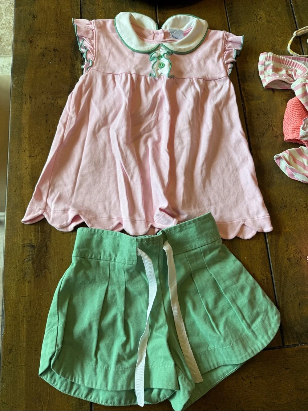 Bella Bliss- Girls Pink Top and Green Shorts Set - Cute Summer Outfit